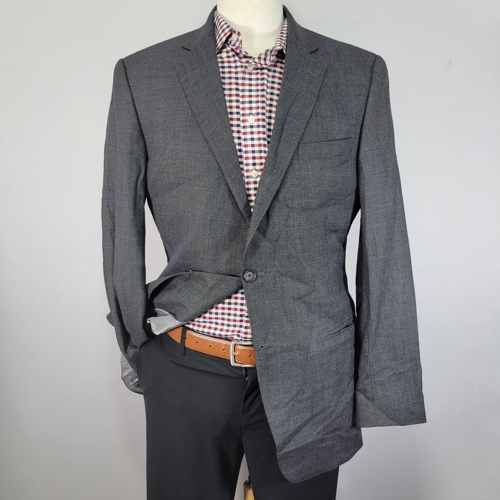 Hart Schaffner Marx Men's‎ Sport Coat Blazer Two Button Gray Birds Eye Wool 44L